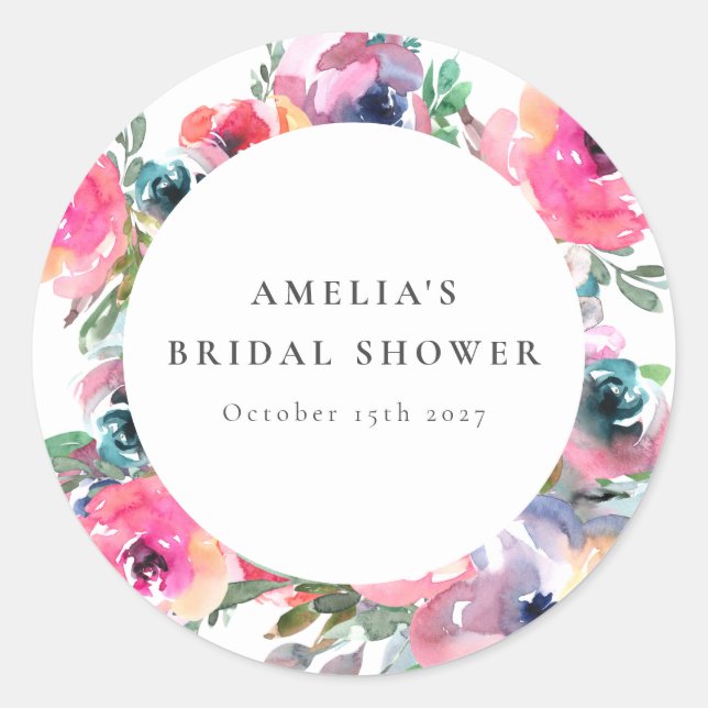 Adesivo Chá de Bebê de Cores Boho Floral Aquarela (Frente)