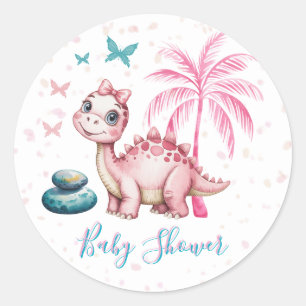 Adesivo Chá de Bebê de Dinossauro Rosa Fofo