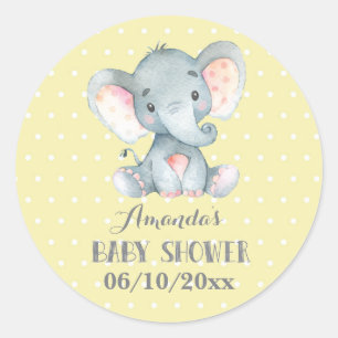 Adesivo Chá de Bebê de Elefante Amarelo e Cinza