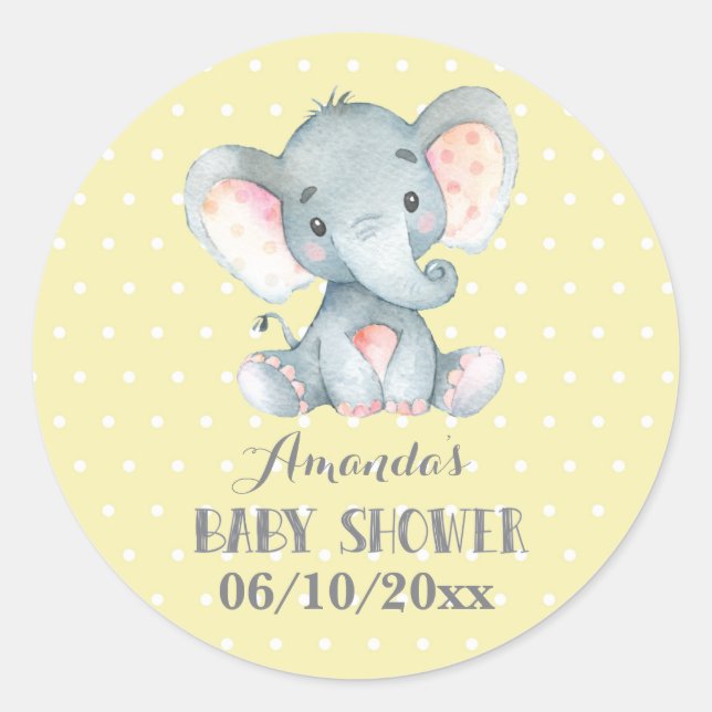 Adesivo Chá de Bebê de Elefante Amarelo e Cinza (Frente)