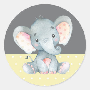 Adesivo Chá de Bebê de Elefante Amarelo e Cinza
