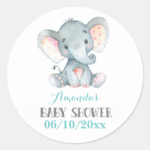 Adesivo Chá de Bebê de Elefante Aqua e Cinza