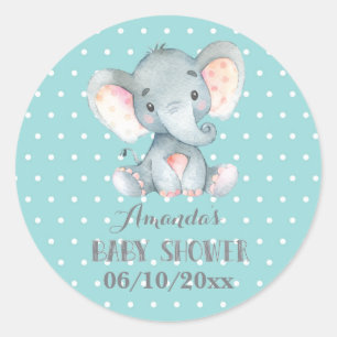 Adesivo Chá de Bebê de Elefante Aqua e Cinza