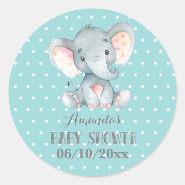 Adesivo Chá de Bebê de Elefante Aqua e Cinza (Frente)