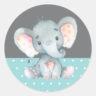 Adesivo Chá de Bebê de Elefante Aqua e Cinza