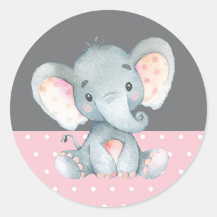Adesivo Chá de Bebê de Elefante Menina Rosa e Cinza