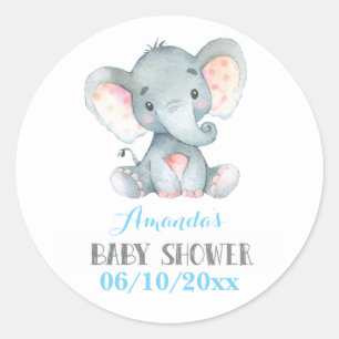 Adesivo Chá de Bebê de Elefante Menino Azul e Cinza