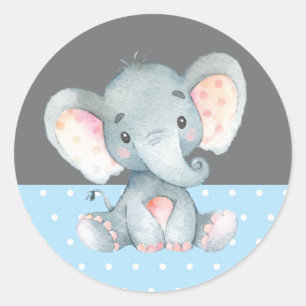 Adesivo Chá de Bebê de Elefante Menino Azul e Cinza
