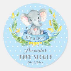 Adesivo Chá de Bebê de Elefante Menino Azul e Cinza