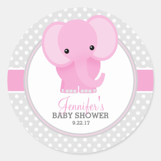 Adesivo Chá de Bebê de Elefante (rosa) (Frente)