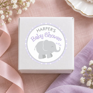 Adesivo Chá de Bebê de Elefante Roxo e Cinza