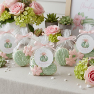 Adesivo Chá De Bebê De Fita Rosa Cactus