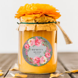 Adesivo Chá de Bebê de Flores Rosa em Aquarela