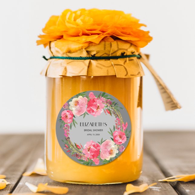 Adesivo Chá de Bebê de Flores Rosa em Aquarela (Criador carregado)