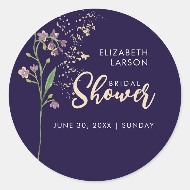 Adesivo Chá de Bebê de Flores Silvestres Aquarela com Folh (Frente)