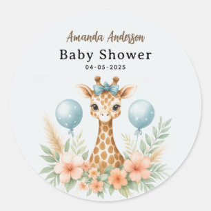 Adesivo Chá de Bebê de Girafa Bebê Fofo Safari Azul