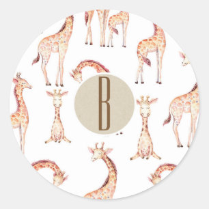 Adesivo Chá de Bebê de Girafas Marrons Favor Monograma da