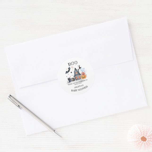 Adesivo Chá de Bebê de Halloween BOO Obrigado  (Envelope)
