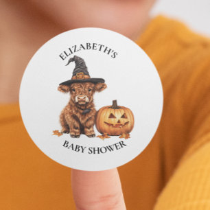 Adesivo Chá de Bebê de Halloween Vaca das Terras Altas em