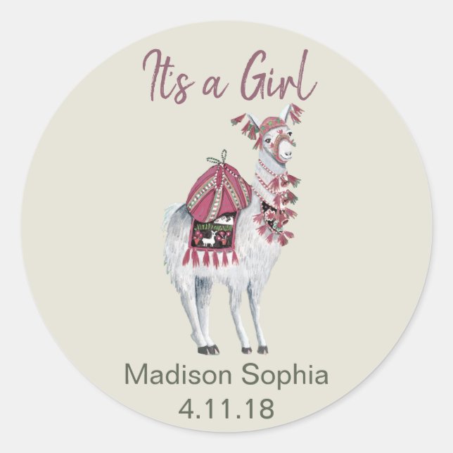 Adesivo Chá de bebê de lhama bege elegante fofo (Frente)