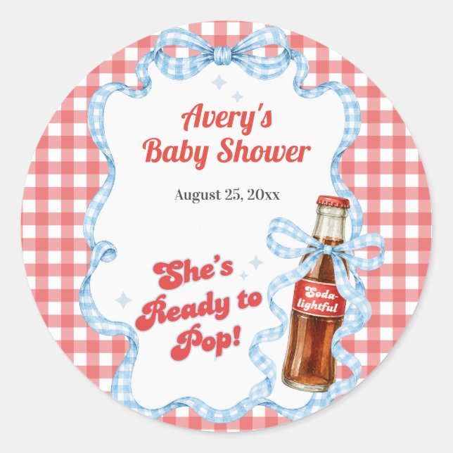 Adesivo Chá de Bebê de Menino She Ready Pop Soda (Frente)