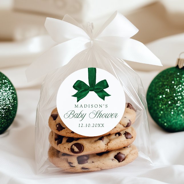 Adesivo Chá de Bebê de Natal com Laço Verde Elegante (Criador carregado)