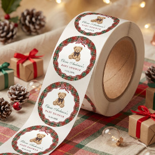 Adesivo Chá de Bebê de Natal do Ursinho Teddy Elegante