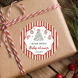Adesivo Chá de Bebê de Natal Red Stripe