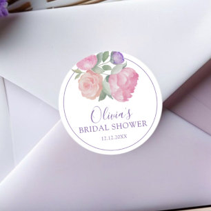 Adesivo Chá de Bebê de Noiva Floral Rosa e Roxo Moderno