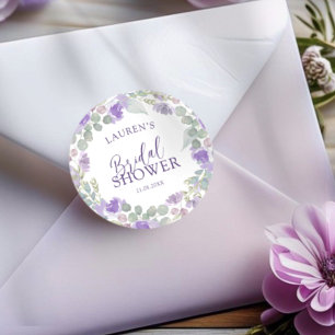 Adesivo Chá de Bebê de Noiva Floral Roxo Aquarela
