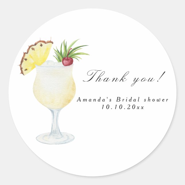 Adesivo Chá de Bebê de Pina Colada Cocktail (Frente)