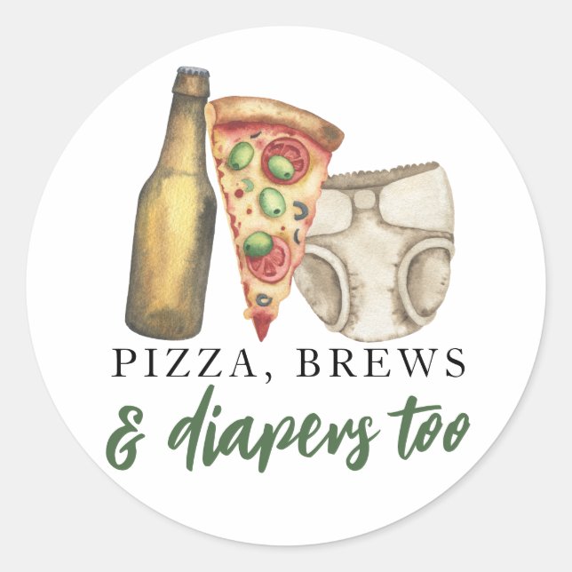 Adesivo Chá de bebê de pizza, cervejas e fraldas também (Frente)