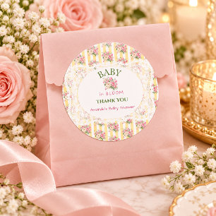 Adesivo Chá de Bebê de Renda Floral Rosa Grandmillennial