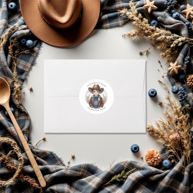 Adesivo Chá de Bebê do Cowboy do Oeste (Western Cowboy Baby Shower Classic Round Sticker)