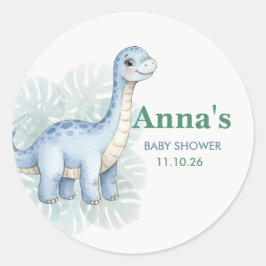 Adesivo Chá de Bebê do Dinossauro Azul Fofo Brontossauro