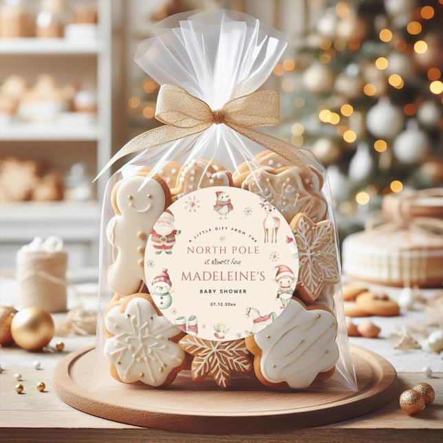 Adesivo Chá de Bebê do Expresso de Entrega de Natal do Pol (North Pole Christmas Express Delivery Baby Shower Classic Round Sticker)