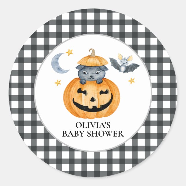 Adesivo Chá de Bebê do Jack-O-Lantern de Abóbora de Hallow (Frente)