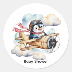 Adesivo Chá de Bebê do Menino Avião Antigo Penguin