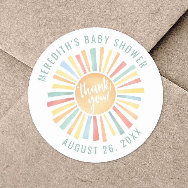 Adesivo Chá de Bebê do Sol Boho (Sun Boho Baby Shower Classic Round Sticker)