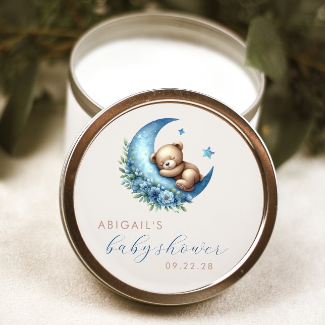 Adesivo Chá de Bebê do Ursinho Azul de Aquarela Fofa (Criador carregado)