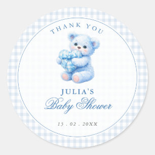 Adesivo Chá de Bebê do Ursinho Little Heart Blue Gingham