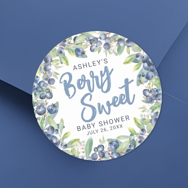 Adesivo Chá de Bebê Doce Mirtilo (Blueberry Berry Sweet Baby Shower Classic Round Sticker)
