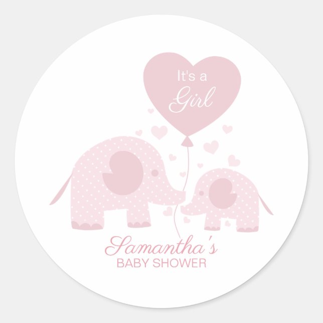 Adesivo Chá de Bebê Elefante Menina Rosa Fofo (Frente)