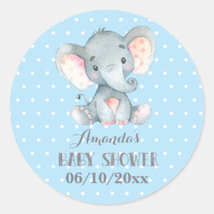 Adesivo Chá de Bebê Elefante Menino Azul e Cinza
