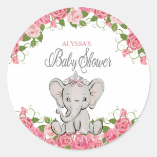 Adesivo Chá de Bebê Elefante Princesa Floral Rosa Fofa