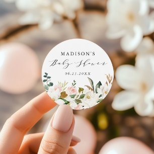 Adesivo Chá de Bebê Elegante com Magnólias em Aquarela