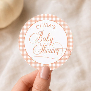 Adesivo Chá de Bebê Elegante em Xadrez Laranja
