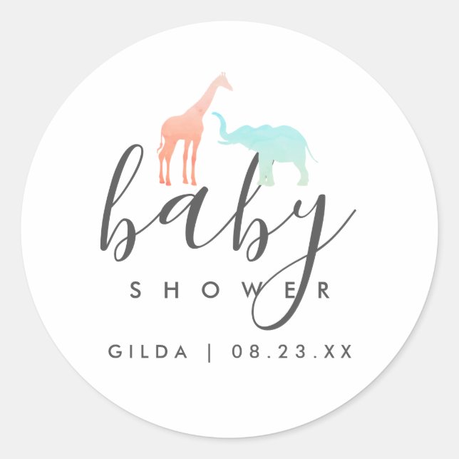 Adesivo Chá de Bebê Elegante Girafa Elefante (Frente)