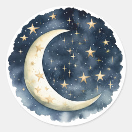 Adesivo Chá de Bebê Espaço Azul Aquarela e Lua Dourada