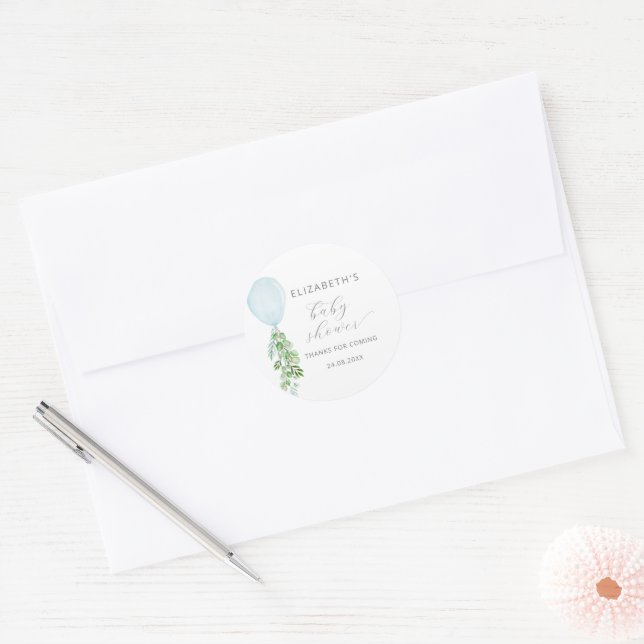 Adesivo Chá de Bebê Eucalipto Balão Azul (Envelope)